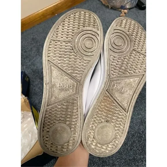 Polo Ralph Lauren Heritage Court II Low Shoes White Blue Leather Mens 7D - Picture 8 of 8